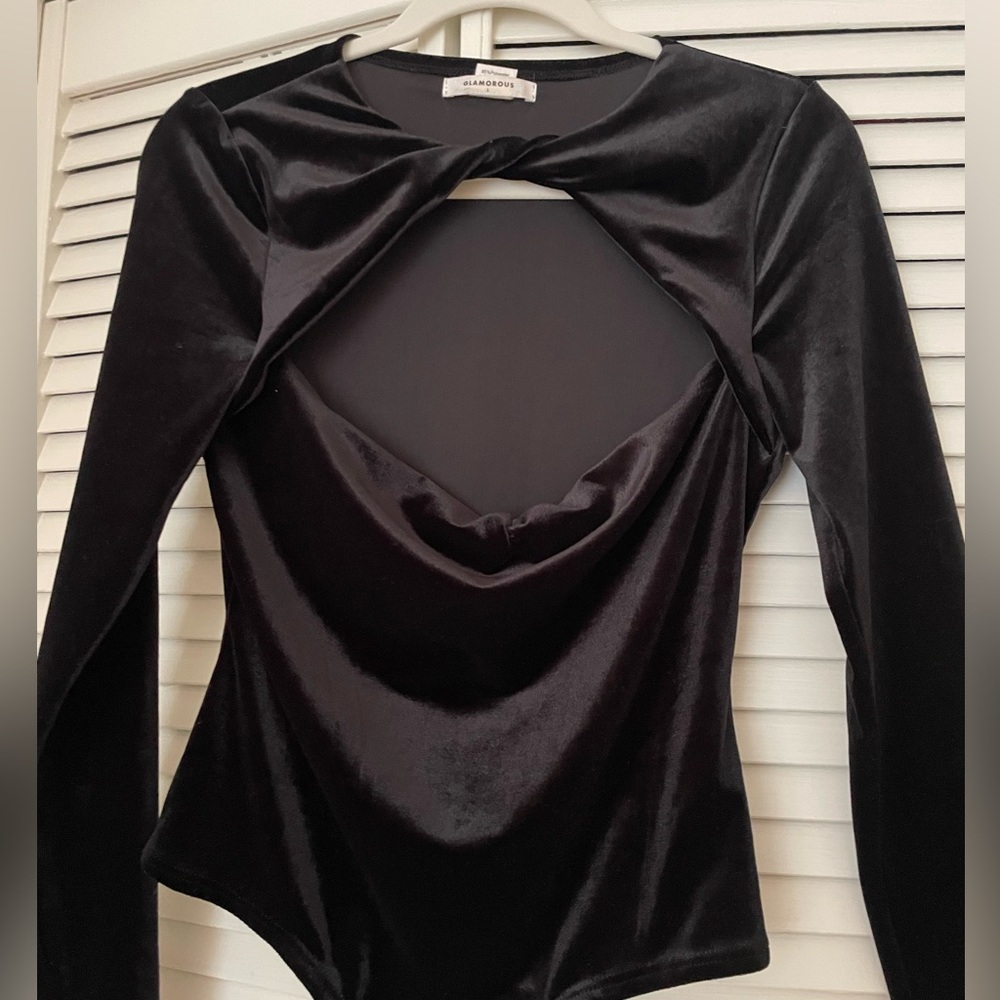 Cutout Thong Body Suit. Black Velvet (mid weight velour). Worn once.